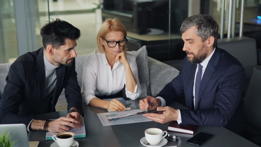 Business professionals in a meeting discussing career growth